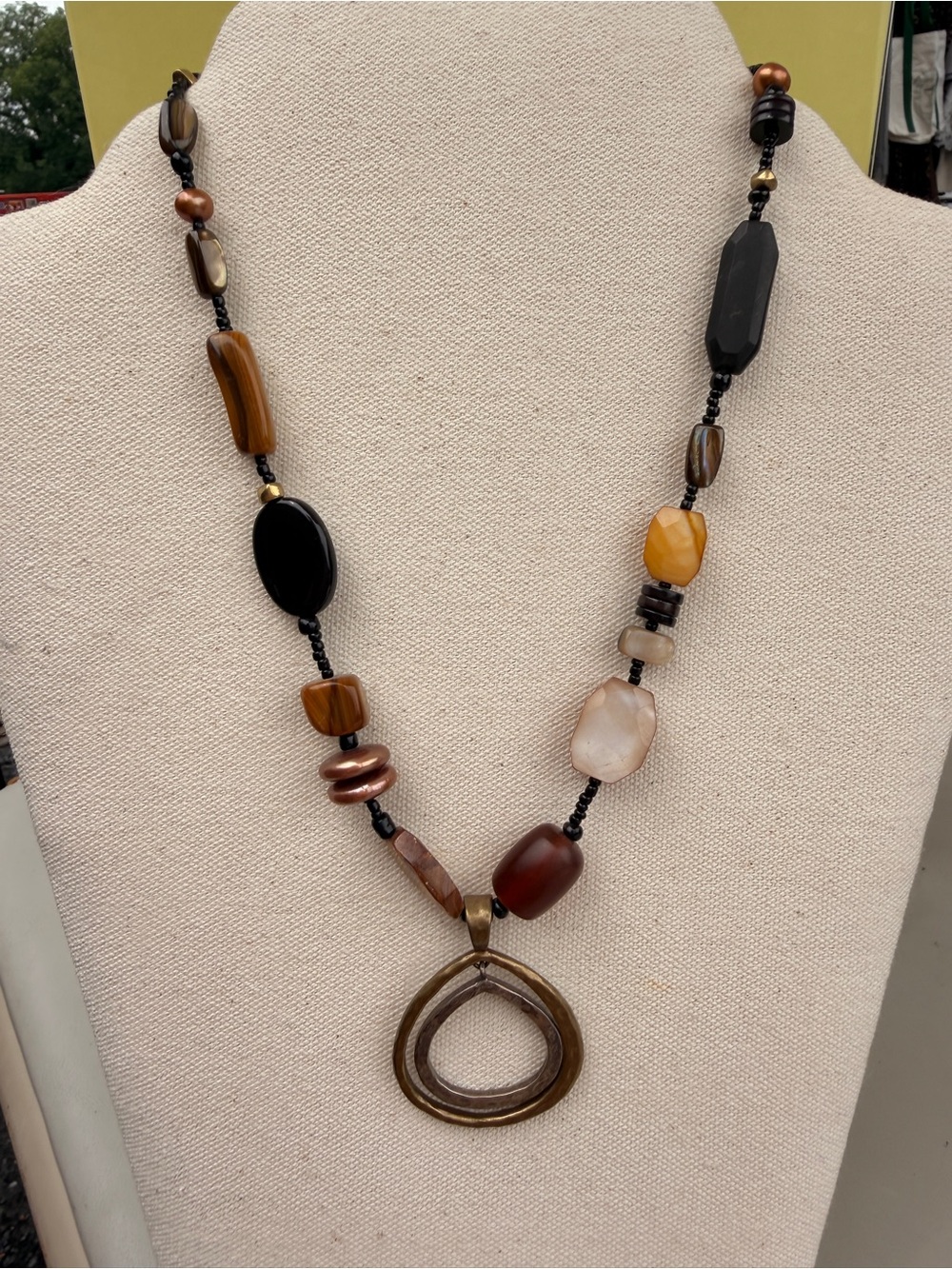 Silpada Brown, Black and Cream Mixed Stone Pendant Necklace